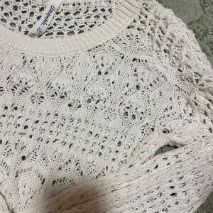 Aeropostale Open-Knit Crewneck Sweater - Cream